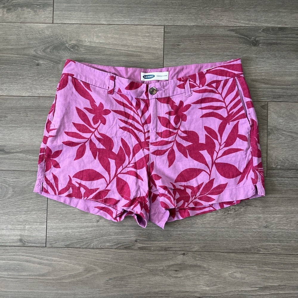Old Navy Everyday Shorts Womens Sz 14 Pink Floral Linen Blend